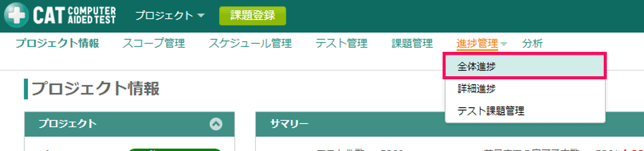 プロジェクト全体の進捗を把握したい Catサポートサイト